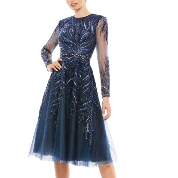MAC DUGGAL 11136 EMBELLISHED TEA LENGTH ILLUSIONS TWILIGHT MIDI COCKTAIL DRESS 8 - Picture 5 of 5